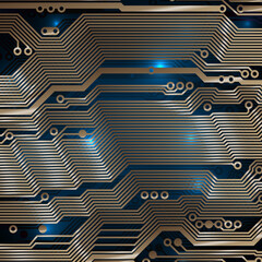 Circuit board background. Technology concept, dark background. Analog circuit. Electronic computer technology, digital chip. Banner, presentation. Space for text, copy space. Vector design