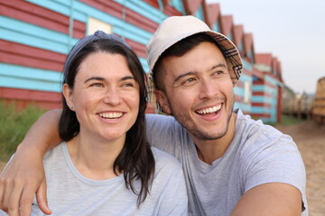 Beautiful interracial couple smiling outdoors