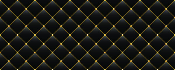 Fototapeta premium Black luxury background with golden chains and beads. Vector illustration.