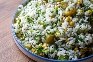 Rice with vegetables, rice salad (Turkish name; Cin pilavi salatasi)