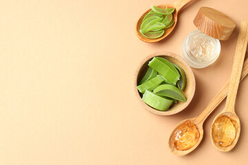 Skin care concept with aloe vera on beige background