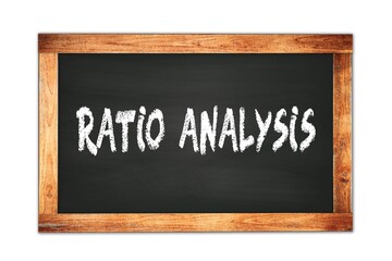 Obraz premium RATIO ANALYSIS text written on wooden frame school blackboard.