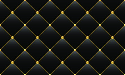 Fototapeta premium Black luxury background with golden chains and beads. Vector illustration.