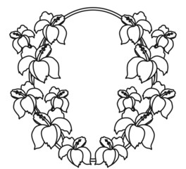 Black and white botanical oval frame for coloring meditation