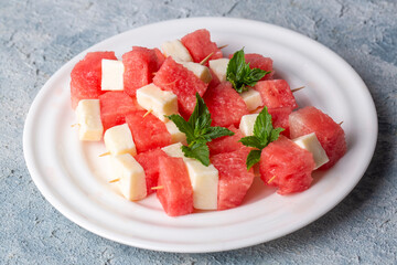 Plate with Fresh Watermelon and Cheese