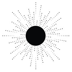 Radial halftone dots in Circle Form for comic books . fireworks Explosion background . Vector Illustration . Starburst
 round Logo . Circular Design element . Abstract Geometric star rays . Sunburst .