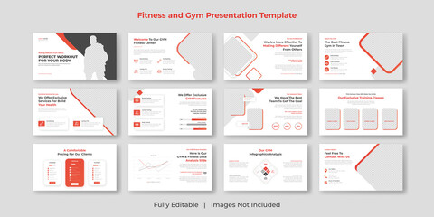 Fitness gym PowerPoint presentation slide template set design - obrazy, fototapety, plakaty