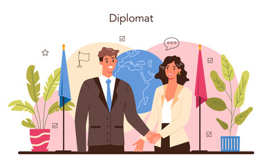 Diplomat profession. Idea of international relations and government.