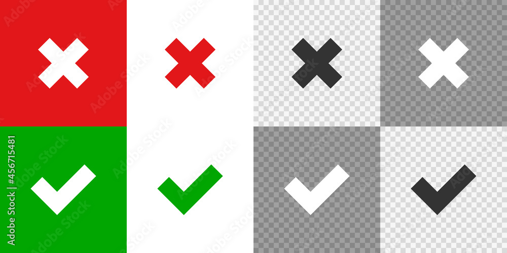 Poster cross and check mark set icon. flat isolated tick. vector