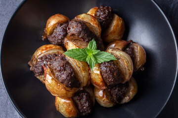 Traditional Turkish food; Onion kebab (Turkish name; Sogan kebabi) Local food of Gaziantep region