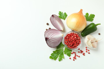 Group of spicy vegetables on white background