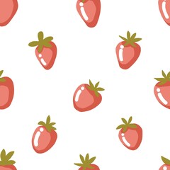 Strawberries isolated on white seamless pattern.