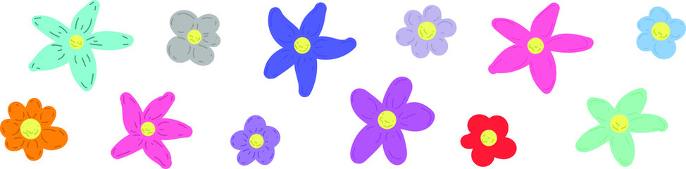 Set of hand drawn wildflowers and herbs. Vector illustration. Flower collection. All elements are isolated