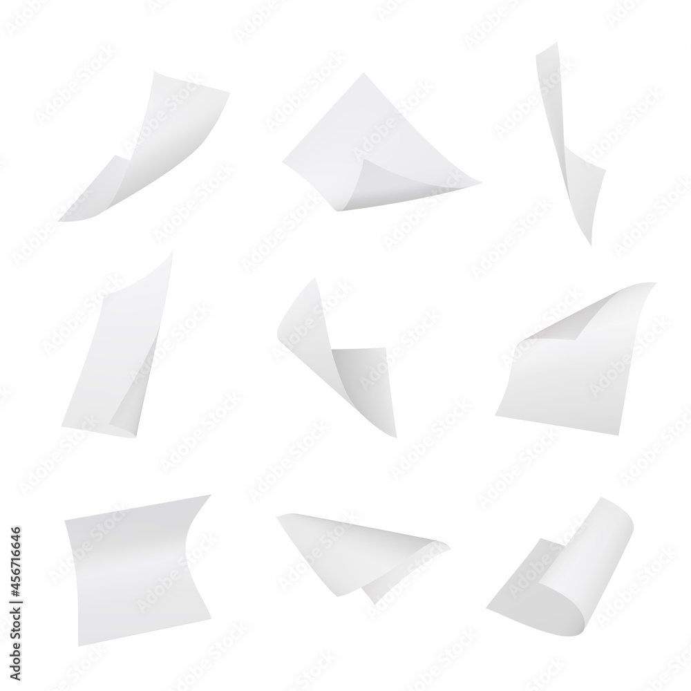 Poster papers flying. book sheets stack of blank office sheets decent vector empty papers templates