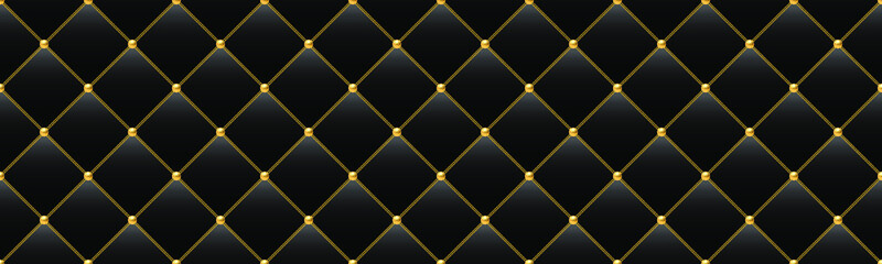 Fototapeta premium Black luxury background with golden chains and beads. Vector illustration.