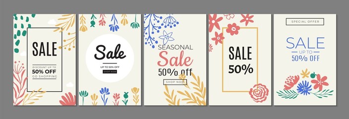 Naklejka premium Cute sale banners. Abstract discount poster, colorful special prices vector templates