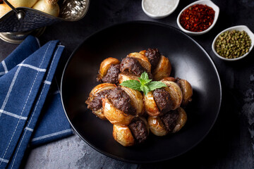 Traditional Turkish food; Onion kebab (Turkish name; Sogan kebabi) Local food of Gaziantep region