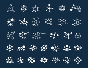 Molecules collection. Chemistry elements, different molecule. Science or education vector elements