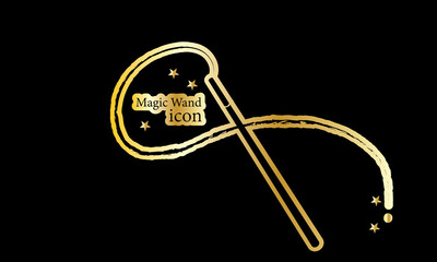 Wand icon with golden glitter on a black background. Amazing concept. vector illustration.