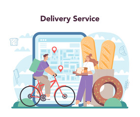 Baker online service or platform. Chef in the uniform baking bread