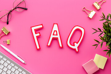 Business concept faq frequently asked questions with keyboard