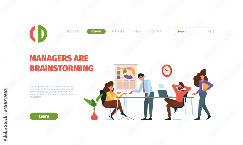 Aufkleber business landing. managers brainstorming dialogue active characters people dialogue business collabo