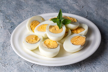 Boiled sliced egg, food photo