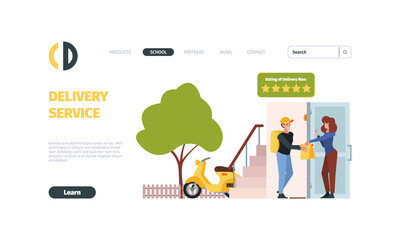 Urban delivery landing. Business web page for logistic service transporters cars bikes ships garish vector template with place for text