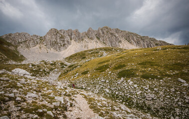 Fototapeta na wymiar Dark clouds over high mountains before a summer storm, central Italy