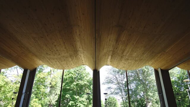 The wooden ceiling in the form of waves in the famous library of Alvaro Aalto