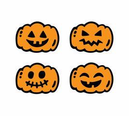 Set of hand-drawn Halloween pumpkin. Vector illustration 