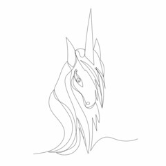unicorn portrait drawing by one continuous line, sketch