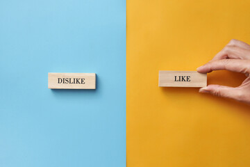 Wooden plates with inscriptions: likes and dislikes. Choose between 