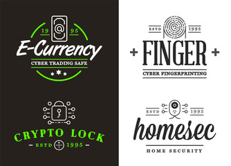 Set of Cyber Security Signs or Banners with icon. Flat Style Design. Encryption App Sign Design. Fictitious Names.