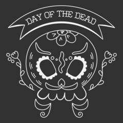Skull decorated with flowers and leaves for the day of the dead. Vector image in sketch style for the Mexican holiday for social networks, posters, banners, invitations