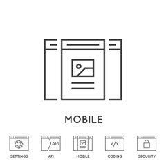 Set of Minimal Browser, Developing, App and Coding Vector Line Icons. Perfect Pixel. Thin Stroke.