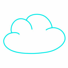 Blue cloud in doodle style, silhouette. Hand drawn vector illustration. Element illustration on white background