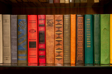 bookshelf full of books, library, book row close-up