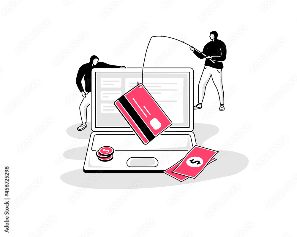 Leinwandbilder Illustration of credit card fraud attack symbol with a laptop and two hackers. Easy to use for your website or presentation.