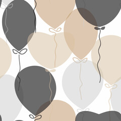 Vector Neutral Colored Balloons on White seamless pattern background. Perfect for web design, fabric, invitations and scrapbooking projects.