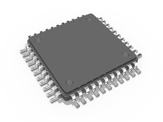 3d Computer Microchip, Prozessor mit Kontakten und realistischen Schatten, isoliert