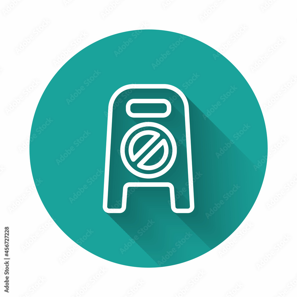 Poster white line wet floor and cleaning in progress icon isolated with long shadow. cleaning service conce