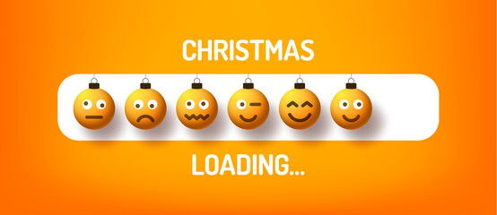 Christmas Progress bar with emoji ball - Christmas Loading and emotion face ball in realistic style. Vector illustration design, poster, greeting card, new year decoration