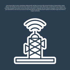 Blue line Wireless antenna icon isolated on blue background. Technology and network signal radio antenna. Vector