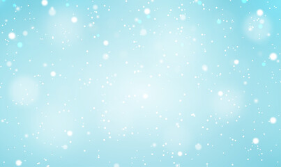 Winter snowfall on a light blue background. Holiday Winter background for Merry Christmas and Happy New Year. Winter blue sky with snowfall. Winter  christmas shining beautiful snow. Vector EPS10