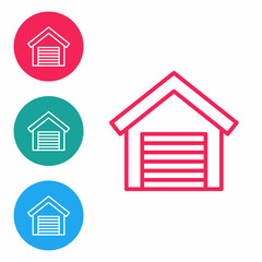 Red line Garage icon isolated on white background. Set icons in circle buttons. Vector
