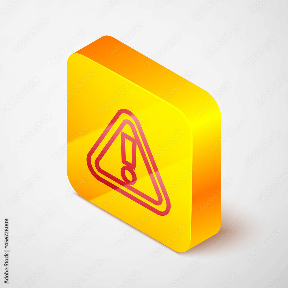 Poster isometric line exclamation mark in triangle icon isolated on grey background. hazard warning sign, c