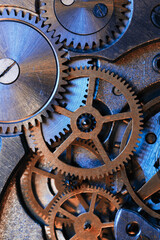 Clockwork gears wheels, close up view. Industry background..