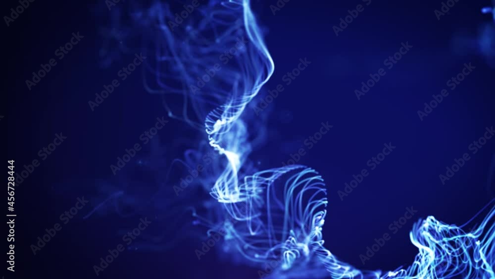Poster abstract fluid particles graphic intro background/ 4k animation of an abstract fluid particles backg