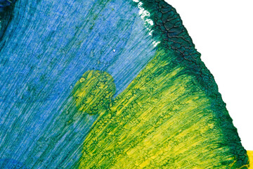blue green yellow abstract acrylic painting color texture on white paper background by using rorschach inkblot method